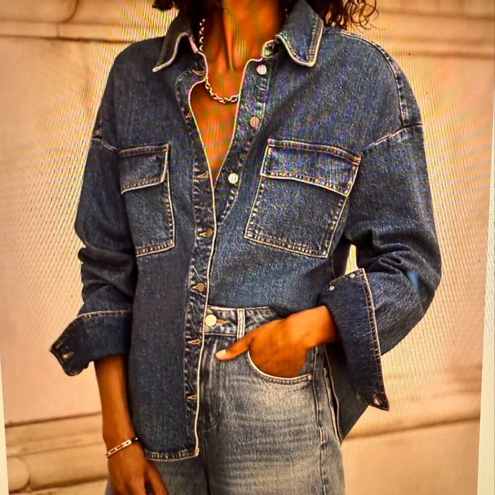 MINT VELVET INDIGO DENIM OVERSIZED SHIRT (XL)